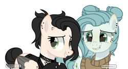Size: 1280x690 | Tagged: safe, artist:jxst-roch, oc, oc only, oc:merry, oc:toxica, species:earth pony, species:pegasus, species:pony, clothing, female, mare, simple background, sweater, transparent background
