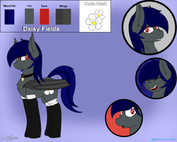 Size: 2500x2000 | Tagged: safe, artist:eclipsepenumbra, artist:eclipsethebat, oc, oc only, oc:daisy fields, species:bat pony, clothing, collar, commission, cutie mark, laughing, reference sheet, smiling, socks, surprised