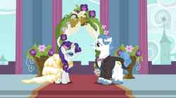 Size: 1920x1076 | Tagged: safe, artist:swiftgaiathebrony, character:fancypants, character:rarity, species:pony, ship:raripants, female, male, marriage, shipping, straight, wedding