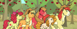 Size: 3400x1300 | Tagged: safe, artist:hateful-minds, character:apple bloom, character:applejack, character:big mcintosh, character:bright mac, character:pear butter, species:earth pony, species:pony, alternate design, apple, apple tree, family, female, food, male, mare, size difference, stallion, tree