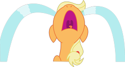 Size: 5000x2682 | Tagged: safe, artist:michaelsety, character:applejack, species:earth pony, species:pony, crying, female, floppy ears, mare, nose in the air, ocular gushers, open mouth, sad, simple background, solo, transparent background, uvula