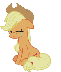 Size: 1065x1270 | Tagged: safe, artist:michaelsety, character:applejack, species:earth pony, species:pony, episode:hearthbreakers, g4, my little pony: friendship is magic, applejack's hat, clothing, cowboy hat, crying, eyes closed, female, hat, mare, sad, simple background, sitting, solo, transparent background, unhapplejack, vector