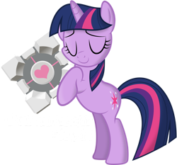 Size: 926x863 | Tagged: safe, artist:lazypixel, character:twilight sparkle, character:twilight sparkle (unicorn), species:pony, species:unicorn, companion cube, crossover, cute, eyes closed, female, hug, mare, portal (valve), simple background, smiling, transparent background, twiabetes, vector