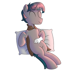 Size: 1000x1000 | Tagged: safe, artist:cappie, character:stygian, species:pony, bellyrubs, cloak, clothing, disembodied hand, hand, male, pillow, simple background, solo, transparent background