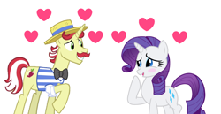 Size: 1366x706 | Tagged: safe, artist:swiftgaiathebrony, character:flam, character:rarity, species:pony, species:unicorn, ship:rariflam, facial hair, female, heart, male, moustache, shipping, straight