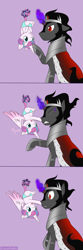 Size: 900x2700 | Tagged: safe, artist:enigmadoodles, character:king sombra, character:princess flurry heart, species:alicorn, species:pony, species:unicorn, episode:the beginning of the end, g4, my little pony: friendship is magic, season 9, baby, blep, boop, comic, cute, diaper, duo, female, filly, flurrybetes, foal, glowing horn, hilarious in hindsight, jewelry, magic, male, noseboop, pink background, purple background, raised hoof, redeemer, regalia, signature, silly, simple background, sitting, stallion, suspended, telekinesis, tongue out, ultimate battle, upside down