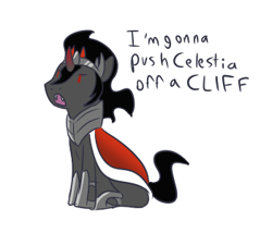 Size: 350x300 | Tagged: safe, artist:enigmadoodles, character:king sombra, species:pony, species:unicorn, episode:the beginning of the end, g4, my little pony: friendship is magic, chibi, cute, dialogue, jewelry, male, open mouth, pure unfiltered evil, regalia, simple background, sitting, solo, sombradorable, stallion, talking, white background