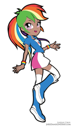 Size: 618x1100 | Tagged: safe, artist:lindsay cibos, edit, character:rainbow dash, species:human, my little pony:equestria girls, color edit, colored, dark skin, edited edit, human coloration, humanized