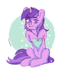 Size: 1228x1510 | Tagged: safe, artist:fioweress, character:amethyst star, character:sparkler, species:pony, species:unicorn, abstract background, awwmethyst star, female, heart, mare, no pupils, sitting, solo
