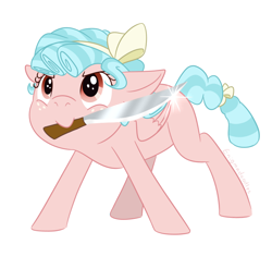 Size: 850x800 | Tagged: safe, artist:enigmadoodles, character:cozy glow, species:pegasus, species:pony, cozybetes, cute, female, filly, floppy ears, freckles, knife, missing cutie mark, mouth hold, pure concentrated unfiltered evil of the utmost potency, simple background, solo, white background