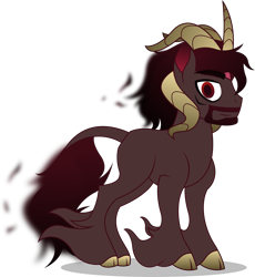 Size: 2963x3217 | Tagged: safe, artist:stellardusk, community related, character:fhtng th§ ¿nsp§kbl, species:classical unicorn, species:pony, species:unicorn, them's fightin' herds, beard, cloven hooves, dark magic, demon, facial hair, leonine tail, long feather, looking at you, magic, male, simple background, solo, species swap, unicornified, unshorn fetlocks