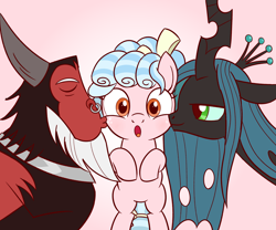 Size: 1920x1600 | Tagged: safe, artist:sazanamibd, character:cozy glow, character:lord tirek, character:queen chrysalis, species:centaur, species:changeling, species:pegasus, species:pony, episode:the beginning of the end, g4, my little pony: friendship is magic, :o, a better ending for chrysalis, a better ending for cozy, a better ending for tirek, bow, bracer, changeling queen, cozybetes, cozylove, crown, cute, daddy tirek, eyes closed, family, female, filly, foal, freckles, gradient background, hair bow, harsher in hindsight, heartwarming, jewelry, kiss on the cheek, kiss sandwich, kissing, legion of doom, male, mare, mommy chrissy, nose piercing, nose ring, open mouth, piercing, regalia, smiling, surprised, sweet, sweet dreams fuel, tail bow, trio, wall of tags, wholesome