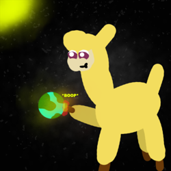 Size: 480x480 | Tagged: safe, artist:artdbait, community related, character:paprika paca, oc, species:alpaca, them's fightin' herds, earth shattering kaboom, end of the world, explosion, fightin' doods, macro, planet, solo, space, updated image, xk-class end-of-the-world scenario
