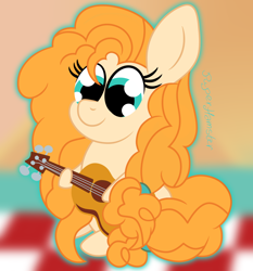 Size: 1400x1501 | Tagged: safe, artist:puperhamster, character:pear butter, species:earth pony, species:pony, episode:the perfect pear, g4, my little pony: friendship is magic, female, guitar, mare, solo