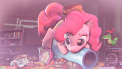 Size: 3840x2159 | Tagged: safe, artist:doge4ce, character:gummy, character:pinkie pie, 3d, bread monster, companion cube, party cannon, portal (valve), source filmmaker