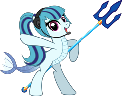Size: 3345x2630 | Tagged: safe, artist:andrevus, character:sonata dusk, species:pony, earpiece, female, fish tail, half-siren, original species, ponified, simple background, solo, transparent background, trident, weapon