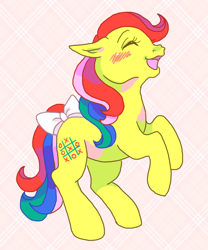 Size: 600x720 | Tagged: safe, artist:tsukuda, species:twinkle eyed pony, g1, bow, cute, female, solo, tail bow, tic tac taww, tic tac toe (g1)