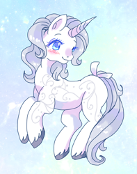 Size: 600x760 | Tagged: safe, artist:tsukuda, species:pony, species:unicorn, g2, blushing, bow, cute, diasilvers, female, mare, princess silver swirl, solo, tail bow