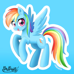 Size: 900x900 | Tagged: safe, artist:piripaints, character:rainbow dash, species:pegasus, species:pony, ear fluff, female, flying, happy, mare, pink eyes, simple background, solo