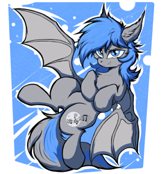Size: 1280x1325 | Tagged: safe, artist:tatykin, oc, oc:moonslurps, species:bat pony, species:pony, abstract background, flying, looking at you, male, simple background, smiling, solo, spread wings, stallion, white background, wings