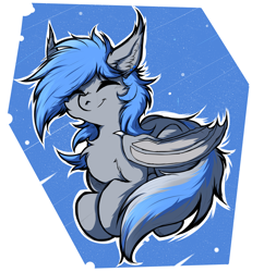 Size: 1280x1325 | Tagged: safe, artist:tatykin, oc, oc only, oc:moonslurps, species:bat pony, species:pony, abstract background, eyes closed, folded wings, male, prone, simple background, smiling, solo, stallion, white background, wings