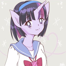 Size: 2048x2048 | Tagged: safe, artist:moh_mlp2, character:twilight sparkle, species:human, ambiguous facial structure, anime style, clothing, eared humanization, female, horn, horned humanization, humanized, looking at you, school uniform, solo