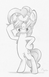 Size: 3762x5830 | Tagged: safe, artist:flutterstormreturns, character:pinkie pie, species:pony, female, monochrome, solo, sunglasses, traditional art
