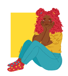 Size: 1585x1779 | Tagged: safe, artist:fioweress, character:pinkie pie, species:human, alternate hairstyle, clothing, dark skin, female, humanized, jeans, nail polish, pants, shirt, socks, solo
