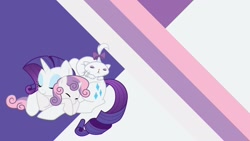 Size: 1920x1080 | Tagged: safe, artist:kumkrum, character:opalescence, character:rarity, character:sweetie belle, sleeping, vector, wallpaper