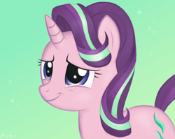 Size: 2414x1920 | Tagged: safe, artist:flutterstormreturns, character:starlight glimmer, species:pony, colored, female, green background, mare, simple background, smiling, solo