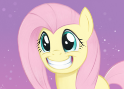 Size: 1920x1372 | Tagged: safe, artist:flutterstormreturns, character:fluttershy, species:pony, colored, cute, female, grin, looking at you, mare, shyabetes, simple background, smiling, solo, squee