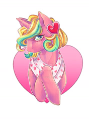 Size: 900x1273 | Tagged: safe, artist:yamikonek0, oc, oc only, species:pony, species:unicorn, art trade, bust, cute, pink, raised hoof, soft, solo, trade