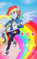 Size: 597x960 | Tagged: safe, artist:tylerdashart, character:rainbow dash, episode:run to break free, g4, my little pony: equestria girls, my little pony:equestria girls, spoiler:eqg series (season 2), converse, cute, dashabetes, ear fluff, female, geode of super speed, magical geodes, ponied up, rainbow, rainbow trail, shoes, smiling, sneakers, solo