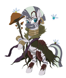 Size: 3000x3514 | Tagged: safe, artist:janji009, part of a set, character:zecora, species:pony, species:zebra, armor, crossover, female, golgari, jewelry, magic the gathering, mare, mushroom, neck rings, parasprite, part of a series, piercing, ravnica, shaman, simple background, solo, staff, transparent background