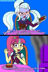 Size: 729x1096 | Tagged: safe, artist:malevolentsamson, character:sour sweet, character:sugarcoat, my little pony:equestria girls, burger, dialogue, food, hamburger, looking at you, reference, smoke, steamed hams, the simpsons