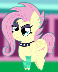 Size: 1980x2449 | Tagged: safe, artist:puperhamster, character:fluttershy, species:pegasus, species:pony, episode:the road less scheduled, g4, my little pony: equestria girls, my little pony:equestria girls, spoiler:choose your own ending (season 2), spoiler:eqg series (season 2), equestria girls ponified, female, flutterpunk, ponified, simple background, solo, the road less scheduled: fluttershy