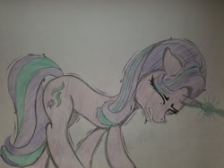 Size: 2016x1512 | Tagged: safe, artist:straighttothepointstudio, edit, character:starlight glimmer, species:pony, species:unicorn, colored, crying, eyes closed, female, magic, sad, shivering, solo, tears of pain, traditional art