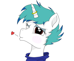 Size: 662x546 | Tagged: safe, artist:inky scroll, artist:straighttothepointstudio, edit, oc, oc:snowy blue, species:pony, species:unicorn, blowing a kiss, blushing, clothing, colored, heart, hoodie, male, one eye closed, solo, trap, wink