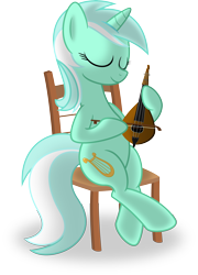 Size: 6463x8988 | Tagged: safe, artist:psyxofthoros, character:lyra heartstrings, species:pony, species:unicorn, absurd resolution, bow (instrument), chair, cretan lyra, eyes closed, female, music, musical instrument, simple background, sitting, smiling, solo, transparent background, vector
