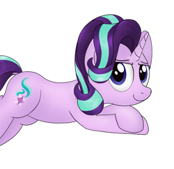 Size: 1109x1073 | Tagged: safe, artist:noosa, character:starlight glimmer, species:pony, species:unicorn, female, lidded eyes, looking at you, lying down, mare, simple background, smiling, solo, white background