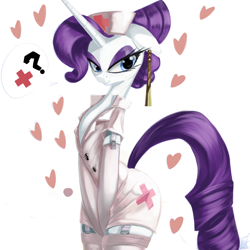 Size: 800x800 | Tagged: safe, artist:cladz, character:rarity, species:pony, species:unicorn, colored, female, heart, mare, nurse outfit, question mark, semi-anthro, simple background, solo, white background