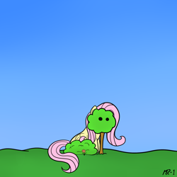 Size: 2000x2000 | Tagged: safe, artist:mr-1, character:fluttershy, bush, female, hiding, solo, tree