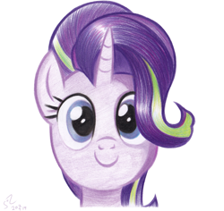 Size: 2592x2444 | Tagged: safe, artist:flutterstormreturns, character:starlight glimmer, species:pony, species:unicorn, episode:every little thing she does, g4, my little pony: friendship is magic, bust, c:, female, glimmerbetes, looking at you, mare, pastel, portrait, simple background, smiling, solo, traditional art, white background