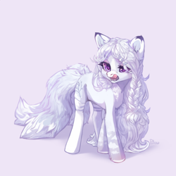 Size: 2000x2000 | Tagged: safe, artist:graypillow, oc, oc only, species:fox, species:pony, braid, cute, fangs, female, fox pony, hybrid, kitsune, licking, licking lips, mare, multiple tails, ocbetes, open mouth, solo, tongue out