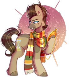 Size: 1500x1690 | Tagged: safe, artist:soundwavepie, character:doctor whooves, character:time turner, species:earth pony, species:pony, clothing, digital art, fourth doctor's scarf, male, scarf, solo, stallion