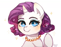 Size: 1814x1400 | Tagged: safe, artist:riukime, character:rarity, species:pony, species:unicorn, digital art, female, jewelry, mare, necklace, pearl necklace, simple background, solo, white background