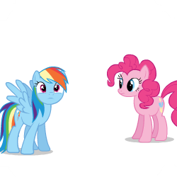Size: 250x250 | Tagged: safe, artist:sasha-flyer, character:pinkie pie, character:rainbow dash, species:earth pony, species:pegasus, species:pony, derpibooru, episode:testing testing 1-2-3, g4, my little pony: friendship is magic, animated, animated png, apng for breezies, female, forced juxtaposition, juxtaposition, juxtaposition win, meme, meta, multi image animation, simple background, solo, transparent background, vector