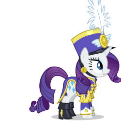 Size: 250x250 | Tagged: safe, artist:sasha-flyer, character:rainbow dash, character:rarity, species:pegasus, species:pony, species:unicorn, derpibooru, episode:testing testing 1-2-3, g4, my little pony: friendship is magic, ancient wonderbolts uniform, animated, animated png, clothing, female, juxtaposition, juxtaposition win, meme, meta, multi image animation, offscreen character, sgt. rarity, simple background, solo, solo focus, transparent background, uniform, vector