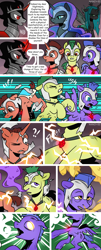 Size: 1250x3100 | Tagged: safe, artist:nancy-05, commissioner:bigonionbean, writer:bigonionbean, character:king sombra, character:nightmare moon, character:princess luna, character:queen chrysalis, species:changeling, species:earth pony, species:pegasus, species:pony, species:unicorn, comic:fusing the fusions, comic:time of the fusions, clothing, comic, dialogue, draining, dungeon, evil planning in progress, female, gem, ghost, guard, jewelry, mare, necklace, pawn, possession, potion, prison, random pony, regalia, semi-grimdark series, siren gem, spirit, suggestive series, tartarus, transformation, wingless