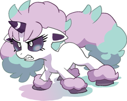Size: 727x583 | Tagged: safe, artist:nezumi, species:pony, species:unicorn, angry, barely pony related, crossover, female, galarian ponyta, gritted teeth, pokémon, ponified, ponyta, solo